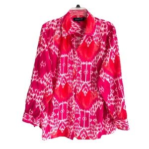 Jones New York Pink Ikat Roll Sleeve Blouse sz 2X